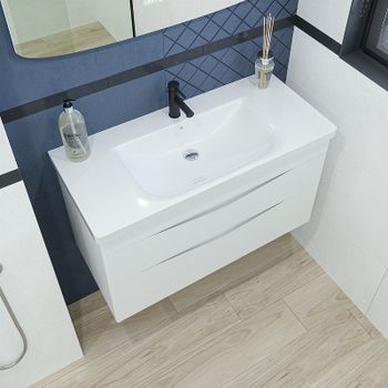 Тумба под раковину Caprigo Lento 100 36214-SF027 подвесная Белая матовая — фото 2, Тумбы под раковину