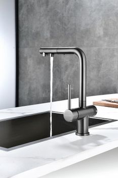 Смеситель для кухни Paulmark Serpentine Se213222-GM Вороненая сталь — фото 11, Смесители для кухни