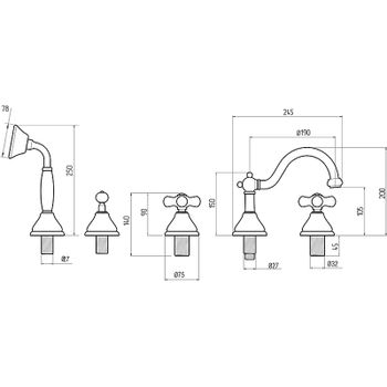 Смеситель на борт ванны Migliore Provance 19464 Бронза — фото 2, Смесители на борт ванны