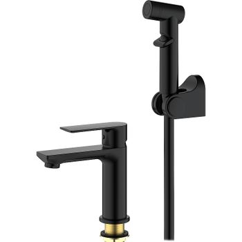 Смеситель для раковины Splenka S05.12.06 с гигиеническим душем Черный матовый — фото 1, Смесители для раковины