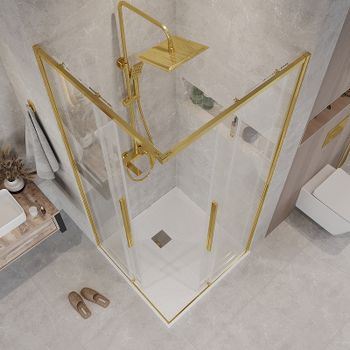 Душевой уголок Grossman Galaxy 70х70 300.K33.01.7070.32.00 профиль Золото сатин стекло прозрачное — фото 4, Квадратные душевые уголки