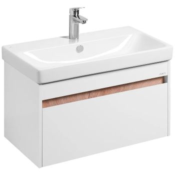 Тумба под раковину Aquaton Марти 80 1A283201MY010 подвесная Белая Дуб эндгрейн — фото 1, Тумбы под раковину