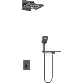 Душевая система Vincea Inspire VSFW-3I21MT4RGM с термостатом Вороненая сталь — фото 1, Встраиваемые душевые комплекты