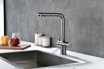 Смеситель для кухни Paulmark Serpentine Se213222-GM Вороненая сталь — фото 2, Смесители для кухни