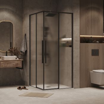 Душевой уголок Grossman Galaxy 90х90 300.K33.01.9090.21.02 профиль Черный матовый стекло шиншилла — фото 1, Квадратные душевые уголки