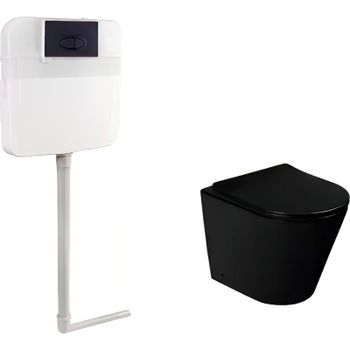 Комплект унитаза SantiLine SL-5020MB со смывным бачком SL-05 с Черной матовой клавишей смыва — фото 1, Приставные унитазы