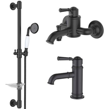 Комплект смесителей Aquatek Классик AQ1530MB Черный матовый — фото 1, Готовые комплекты для ванной комнаты