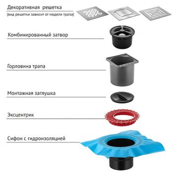 Душевой трап Berges Zentrum Uno 150x150 090472 с решеткой Хром матовый — фото 3, Трапы для душа