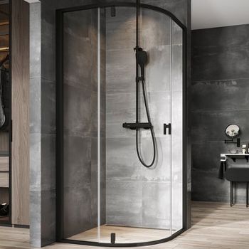 Душевой уголок Ravak Nexty NSKK3-90 90x90 3O677300Z1 профиль Черный стекло Transparent — фото 1, Душевые уголки четверть круга