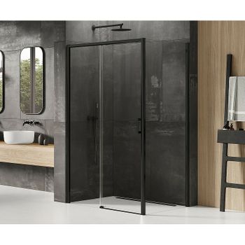 Душевой уголок New Trendy Prime Black 120х80 L D-0320A/D-0128B профиль Черный стекло прозрачное — фото 2, Прямоугольные душевые уголки