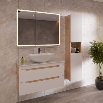 Тумба под раковину Lemark Olivia 80 LM08OL80T подвесная Белый глянец Дуб Кантри — фото 9, Тумбы под раковину