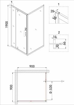 Душевой уголок Niagara Nova 90х90 NG-43-9AG-A90G профиль Холодное золото стекло прозрачное — фото 5, Квадратные душевые уголки