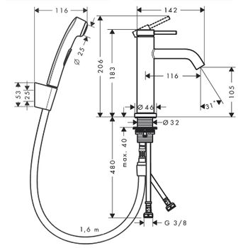 Смеситель для раковины Hansgrohe Tecturis S 73211670 с гигиеническим душем Черный матовый — фото 2, Смесители для раковины