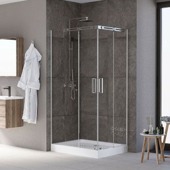 Душевой уголок Grossman Galaxy 120x80 L GR-3120L профиль Хром стекло прозрачное — фото 1, Прямоугольные душевые уголки