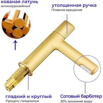 Смеситель для раковины Gappo G1052-81 Золотой сатин — фото 2, Смесители для раковины