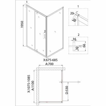 Душевая дверь Niagara Nova 110 NG-83-11AB профиль Черный стекло прозрачное — фото 4, Распашные душевые двери