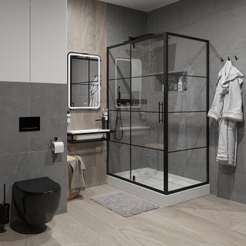 Душевой уголок Niagara Nova 120х80 NG-0220-08 профиль Черный стекло прозрачное — фото 1, Прямоугольные душевые уголки