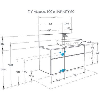 Тумба под раковину Aquaton Мишель 100 1A244101MIX40 подвесная Дуб эндгрейн Белая — фото 15, Тумбы под раковину
