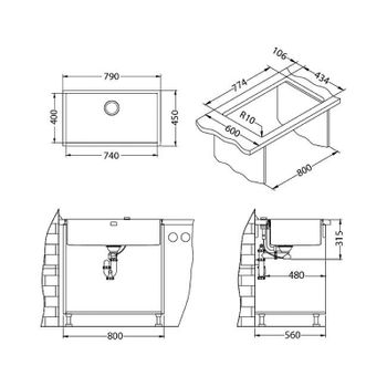 Кухонная мойка Alveus Quadrix 60 BRS-90 790x450x200 1092477 Брашированная сталь — фото 4, Кухонные мойки