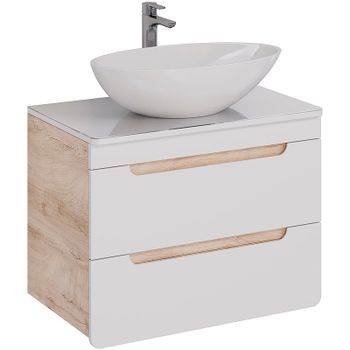 Тумба под раковину Lemark Olivia 80 LM08OL80T подвесная Белый глянец Дуб Кантри — фото 5, Тумбы под раковину