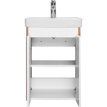 Тумба под раковину Aquaton Сканди Doors 45 1A278701SDZ90 Белый глянец Дуб рустикальный — фото 6, Тумбы под раковину