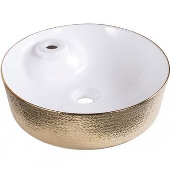 Раковина-чаша CeramaLux 43 D1306H025 Белая Золотая — фото 1, Раковины накладные