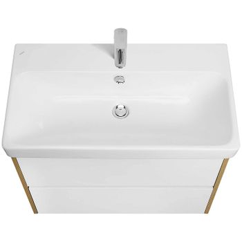 Тумба под раковину Aquaton Сканди 80 1A283001SDZ90 подвесная Белый глянец Дуб рустикальный — фото 2, Тумбы под раковину