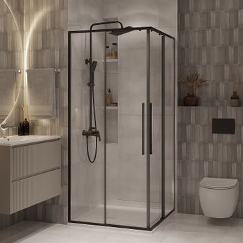 Душевой уголок Niagara Nova 80х80 NG-6822-34BLACK профиль Черный матовый стекло прозрачное — фото 1, Квадратные душевые уголки