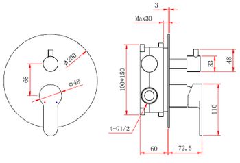 Душевая система Berges Nardis 2R 071003 Хром сильвер — фото 6, Встраиваемые душевые комплекты