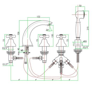 Смеситель на борт ванны Webert Armony AM730401065 Бронза — фото 3, Смесители на борт ванны