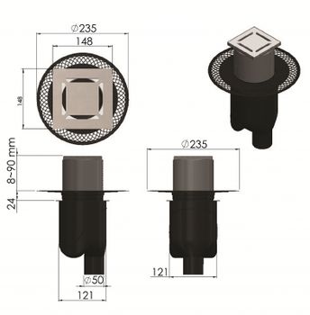 Душевой трап Berges Platz Norma 150x150 090059 с решеткой Хром матовый — фото 6, Трапы для душа