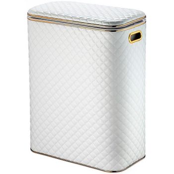 Корзина для белья Geralis SWG-B Ромб стежка Белая, кант Золото, стандартная — фото 1, Корзины для белья