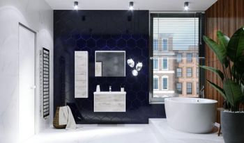 Шкаф пенал Roca Ronda 32 ZRU9303005 L подвесной Бетон Белый матовый — фото 3, Пеналы для ванной комнаты