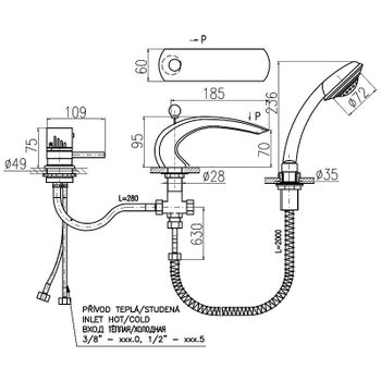 Смеситель на борт ванны Rav Slezak Dunaj Termostat DT272.5SZ с термостатом Золото — фото 2, Смесители на борт ванны