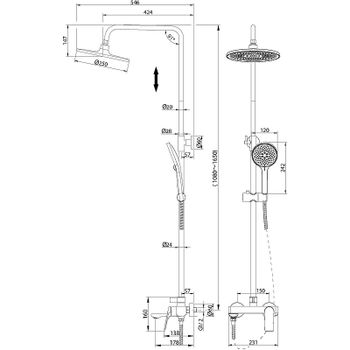 Душевая система Grossman Galaxy 500.K35.01.420 Графит брашированный — фото 8, Душевые стойки