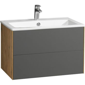 Тумба под раковину Aquaton Сохо 75 1A258101AJA00 подвесная Дуб веллингтон Графит софт — фото 1, Тумбы под раковину