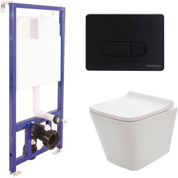 Комплект унитаза AQUAme AQM2004 с инсталляцией Berges Novum D5 040235 с сиденьем Микролифт и Черной матовой клавишей смыва — фото 1, Комплекты унитаз + инсталляция