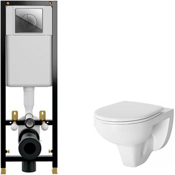 Комплект унитаза Damixa Jupiter DX77C1738SC с инсталляцией Cersanit Black 35 S-IN-BLACK-Cg-w с сиденьем Микролифт и клавишей смыва Хром — фото 1, Комплекты унитаз + инсталляция