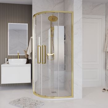 Душевой уголок Grossman Cosmo 100х100 301.K33.02.1010.32.00 профиль Золото сатин стекло прозрачное — фото 3, Душевые уголки четверть круга