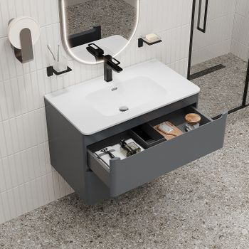 Тумба с раковиной Iddis Edifice 80 EDI80D0i95K подвесная Темно-серая — фото 6, Тумбы с раковиной