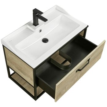 Тумба под раковину Aquaton Лофт Фабрик 80 1A242401LTDU0 подвесная Дуб эндгрейн — фото 6, Тумбы под раковину