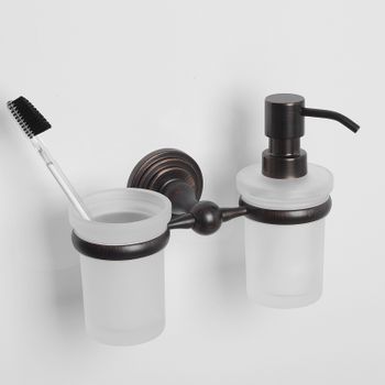 Дозатор для жидкого мыла WasserKRAFT Isar K-7389 со стаканом для зубных щеток Темная бронза — фото 2, Дозаторы
