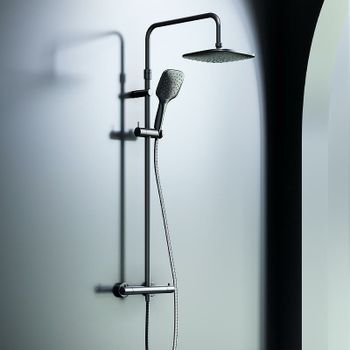 Душевая система Damixa Option DX218092300 с термостатом Черная матовая — фото 4, Душевые стойки