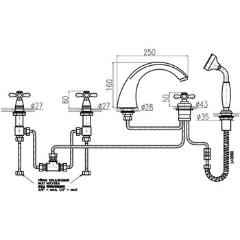 Смеситель на борт ванны Rav Slezak Morava retro MK169.5PZ Золото — фото 3, Смесители на борт ванны