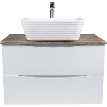 Тумба под раковину Bond Cube 80 T09805 подвесная Белая матовая Дуб — фото 14, Тумбы под раковину