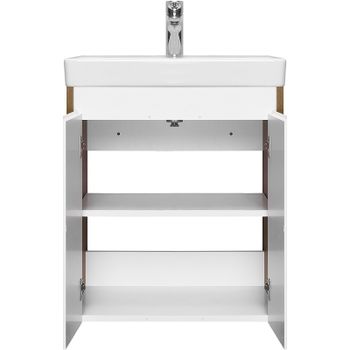 Тумба под раковину Aquaton Сканди Doors 55 1A278801SDZ90 Белый глянец, Дуб рустикальный — фото 6, Тумбы под раковину