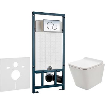 Комплект унитаза AQUAme AQM2004 с сиденьем Микролифт и инсталляцией WeltWasser WW Marberg 507 10000005949+10000005952 с клавишей смыва Хром глянцевый — фото 1, Комплекты унитаз + инсталляция