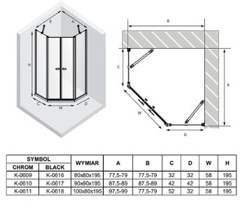 Душевой уголок New Trendy New Soleo Black 100х80 K-0618 профиль Черный стекло прозрачное — фото 8, Душевые уголки трапеция