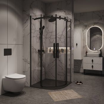 Душевой уголок Grossman Classic 90х90 301.K33.04.9090.21.00 профиль Черный матовый стекло прозрачное — фото 1, Душевые уголки четверть круга