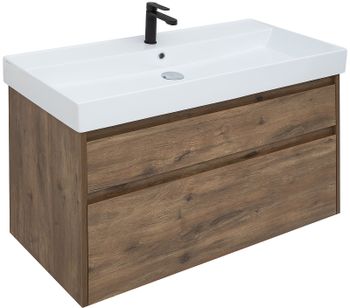 Тумба под раковину Aquanet Nova Lite Slim Synergy 100 249957 подвесная Дуб рустикальный — фото 1, Тумбы под раковину